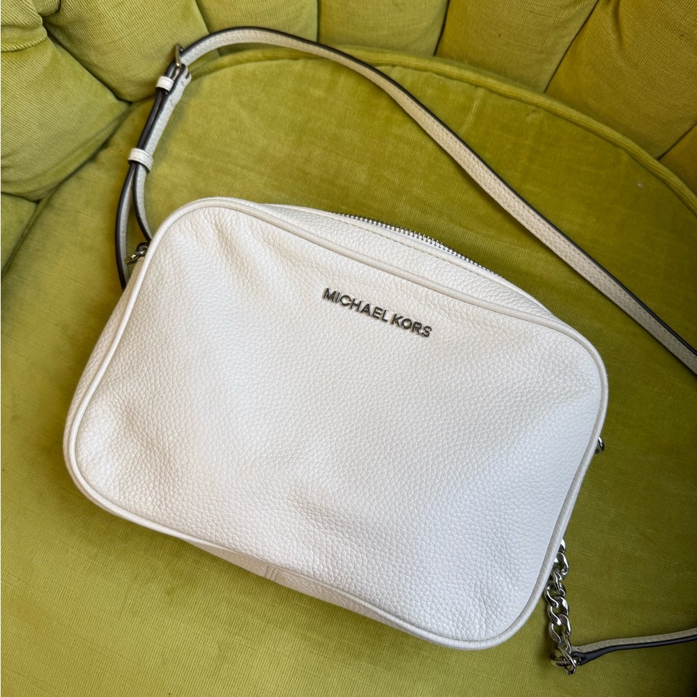 Michael Kors White Crossbody Bag with Silver Accents